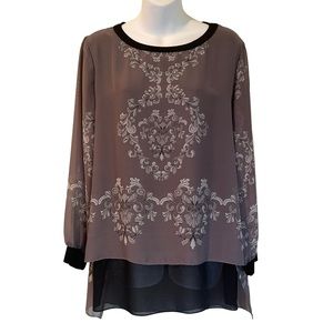 Atina Christina Sheer Floral Long Sleeve Three Tiered Blouse